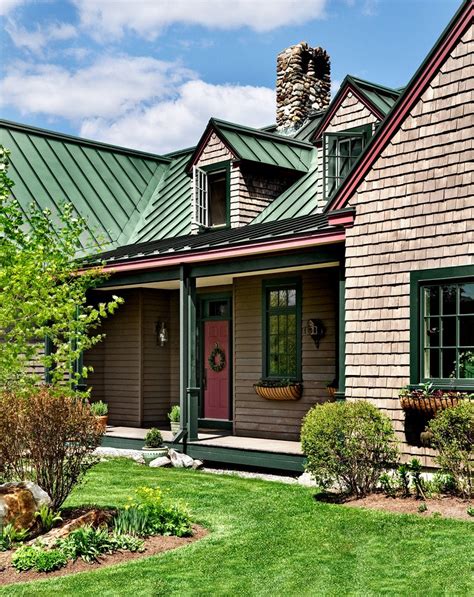 green metal roof house pics|farmhouse with green metal roof.